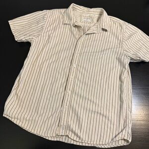 Life is Good Mens Tan White Striped Short Sleeve Button Down Shirt Large L